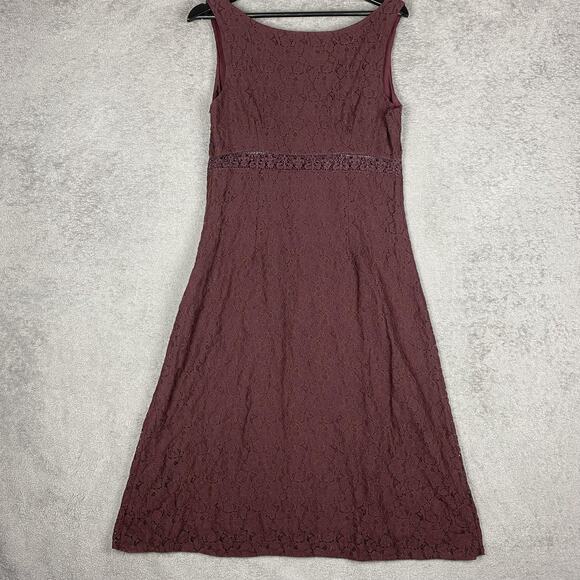 M.S.S.P. Dress Womens 8 Burgundy Floral Lace Overlay Sleeveless Scoop Neck Lined - Picture 4 of 13